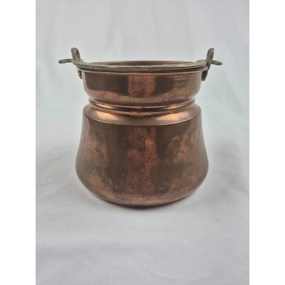 Handmade Solid Copper Cauldron Cachepot Planter Made in Turkey Brass Handles Pot